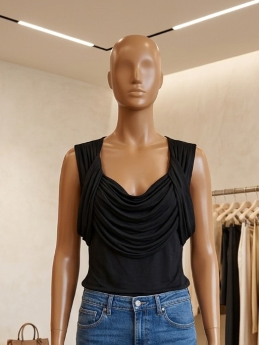 Ellen Tracy Black Draped Scoop-Neck Tank